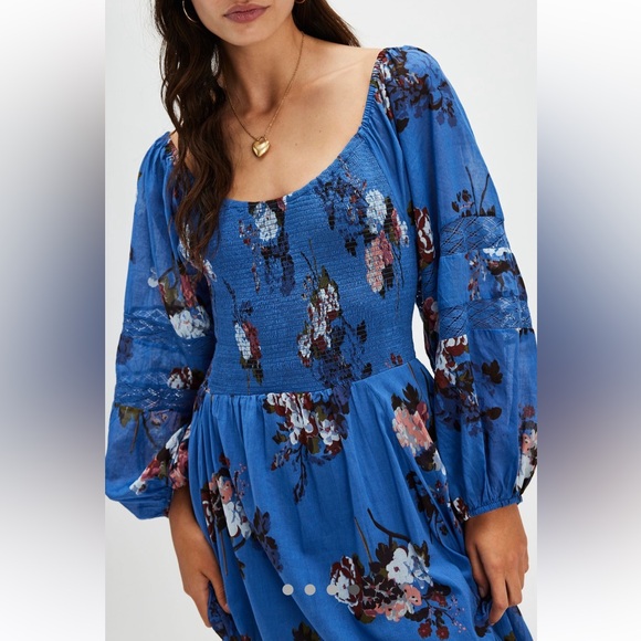 NWT Free People Morning Glory Maxi Dress in Dutch Blue Combo Size:S - Picture 4 of 4